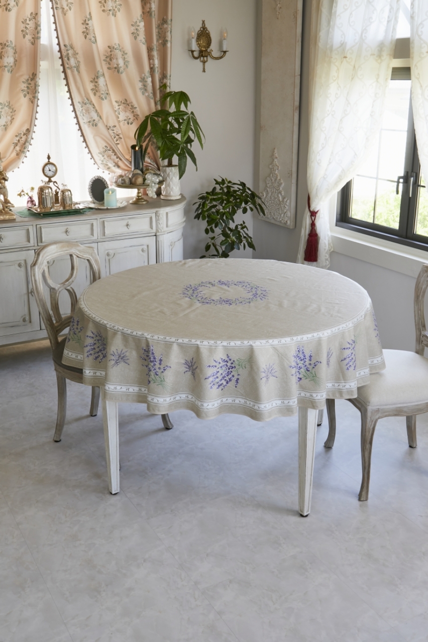 テーブルクロス　ラベンダー　ベージュ1